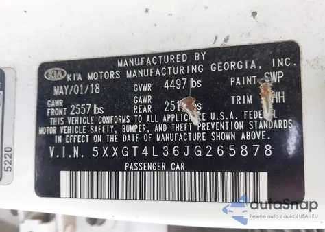 2018 Kia Optima Lx z USA, uszkodzony, nr VIN 5XXGT4L36JG265878